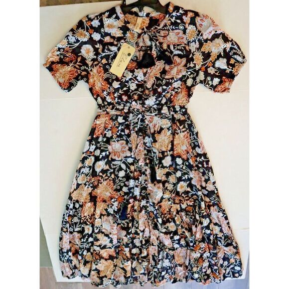 Elan VP5728 Women's Sz XS Black Botanical Print Cotton Maxi Dress - Picture 9 of 14